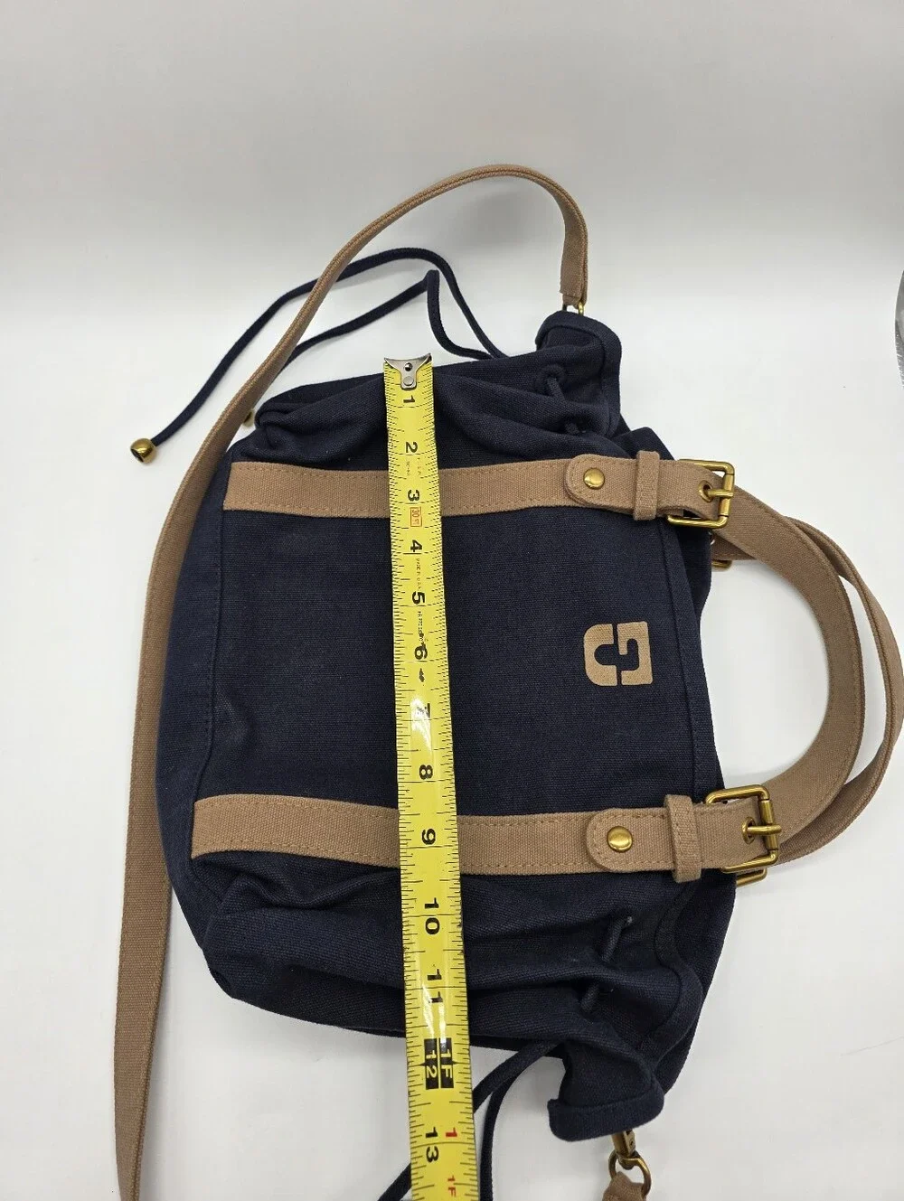 Gerard Darel 18H Canvas Tote Satchel in Blue with Tan Accents